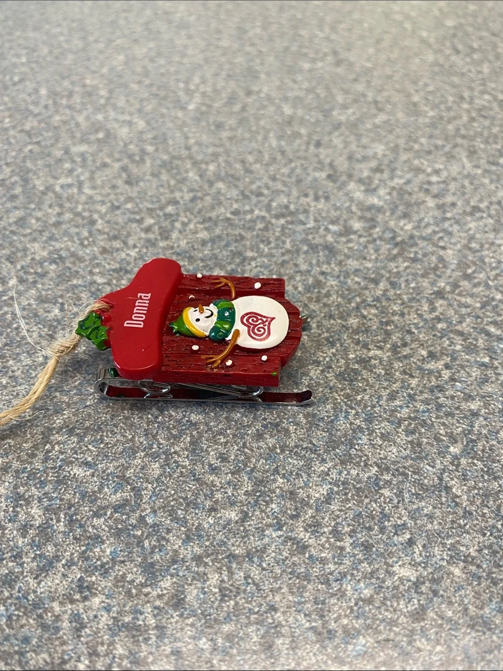 GANZ NEW Red Sled with Snowman Ornament with The Name Donna on top of Sled